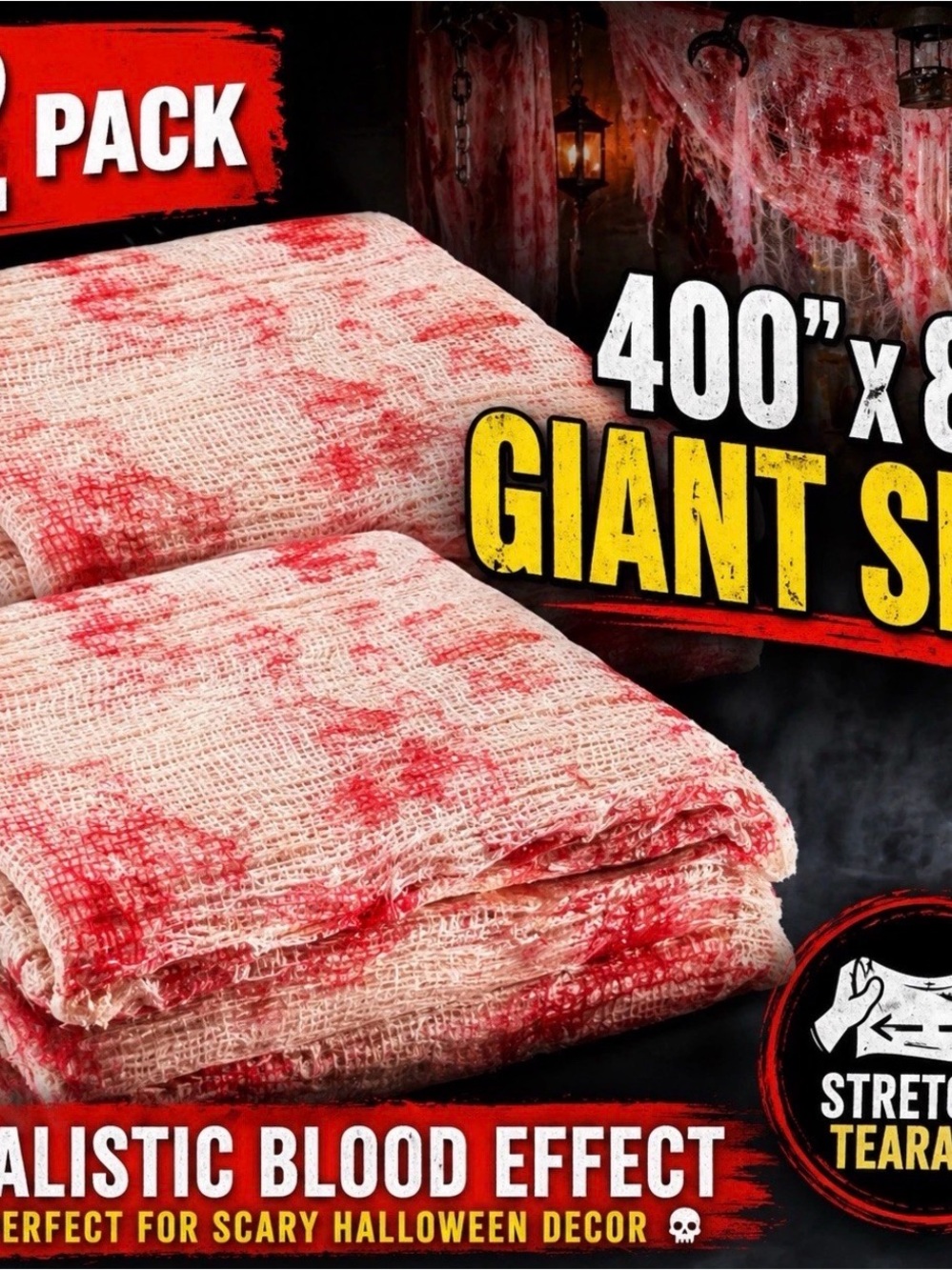 2 Pack 400x85 Halloween Creepy Cloth Bloody Gauze Fabric Decor Red